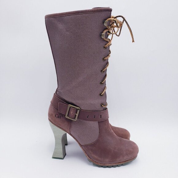 CATERPILLAR Women's Lace Up Mid Calf Heeled Boots Brown Size 9 - Picture 1 of 11
